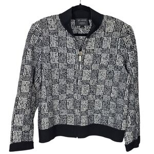 St. John Black and White Patterned Bomber Jacket SZ L